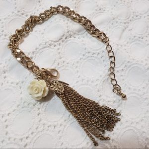 Vintage Floral Charm Gold Link Fringe Bracelet